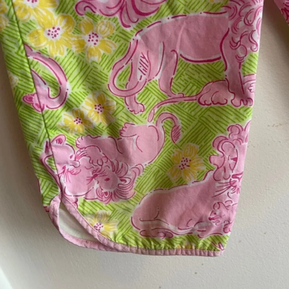 LILLY PULITZER Lion Cub Loungin' Lions  Pink Green Elastic Waist Pants G…